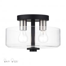  46122-04 - 2 Light Black Medium Semi-Flush with Mouth Blown Clear Glass and Brushed Nickel Accents