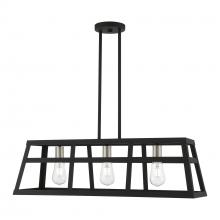  49563-04 - 3 Light Black with Brushed Nickel Accents Linear Chandelier