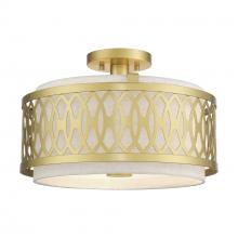  53432-33 - 3 Light Soft Gold Large Semi-Flush with Hand Crafted Oatmeal Color Fabric Hardback Shade
