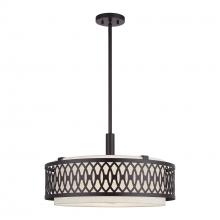  53434-92 - 4 Light English Bronze Pendant Chandelier with Hand Crafted Oatmeal Color Fabric Hardback Shade