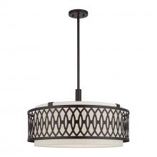  53435-92 - 5 Light English Bronze Pendant Chandelier with Hand Crafted Oatmeal Color Fabric Hardback Shade