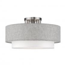  60014-91 - 3 Light Brushed Nickel Large Semi-Flush with Hand Crafted Urban Gray & White Fabric Hardback Shades