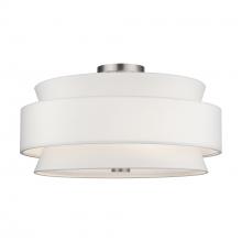  60028-91 - 5 Light Brushed Nickel Large Semi-Flush with Hand Crafted Off-White Fabric Hardback Shades