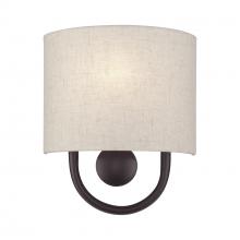  60271-92 - 1 Light English Bronze ADA Sconce with Hand Crafted Oatmeal Fabric Shade with White Fabric Inside