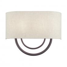 60273-92 - 2 LT English Bronze Large ADA Sconce with Hand Crafted Oatmeal Fabric Shade with White Fabric Inside
