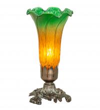  10214 - 7.5" High Amber/Green Tiffany Pond Lily Victorian Accent Lamp