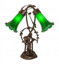  109514 - 17" High Green Tiffany Pond Lily 2 Light Trellis Girl Accent Lamp
