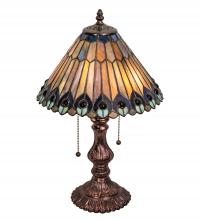  217002 - 19" High Tiffany Jeweled Peacock Accent Lamp