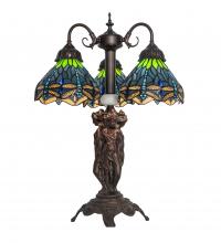  245483 - 23" High Tiffany Hanginghead Dragonfly 3 Light Table Lamp