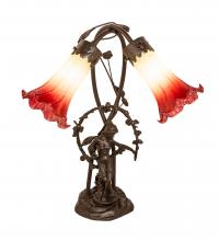  251671 - 17" High Seafoam/Cranberry Tiffany Pond Lily 2 Light Trellis Girl Accent Lamp