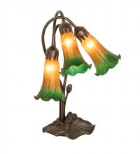  254243 - 16" High Amber/Green Tiffany Pond Lily 3 Light Accent Lamp