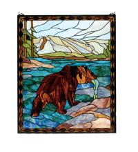  72934 - 25"W X 30"H Grizzly Bear Stained Glass Window