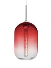  1JC-OMEGA12RD-EDIL-SN - Besa, Omega 12 Cord Pendant, Red/Clear, Satin Nickel Finish, 1x4W LED Filament