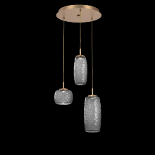  CHB0091-03-NB-S-C01-L1 - Vessel 3pc Round Multi-Pendant-Novel Brass-Smoke Blown Glass-Cloth Braided Cord-LED 2700K