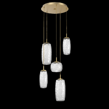  CHB0091-05-GB-C-C01-L1 - Vessel 5pc Round Multi-Pendant-Gilded Brass-Clear Blown Glass-Cloth Braided Cord-LED 2700K