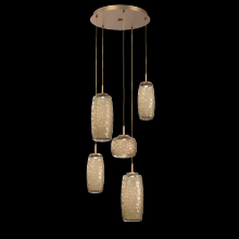  CHB0091-05-NB-B-C01-L1 - Vessel 5pc Round Multi-Pendant-Novel Brass-Bronze Blown Glass-Cloth Braided Cord-LED 2700K