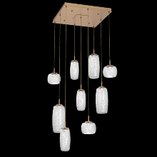  CHB0091-09-NB-C-C01-L1 - Vessel 9pc Square Multi-Pendant-Novel Brass-Clear Blown Glass-Cloth Braided Cord-LED 2700K