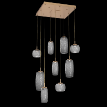  CHB0091-09-NB-S-C01-L1 - Vessel 9pc Square Multi-Pendant-Novel Brass-Smoke Blown Glass-Cloth Braided Cord-LED 2700K