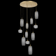  CHB0091-11-GB-S-C01-L1 - Vessel 11pc Round Multi-Pendant-Gilded Brass-Smoke Blown Glass-Cloth Braided Cord-LED 2700K