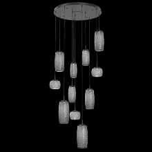  CHB0091-11-MB-S-C01-L1 - Vessel 11pc Round Multi-Pendant-Matte Black-Smoke Blown Glass-Cloth Braided Cord-LED 2700K