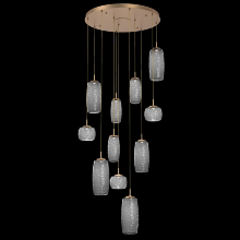  CHB0091-11-NB-S-C01-L1 - Vessel 11pc Round Multi-Pendant-Novel Brass-Smoke Blown Glass-Cloth Braided Cord-LED 2700K