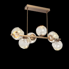  PLB0086-T6-NB-FA-001-L1 - Luna 6pc Twisted Branch-Novel Brass-Floret Inner - Amber Outer-Threaded Rod Suspension-LED 2700K