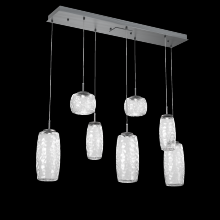  PLB0091-07-GM-C-C01-L1 - Vessel 7pc Linear Multi-Pendant-Gunmetal-Clear Blown Glass-Cloth Braided Cord-LED 2700K