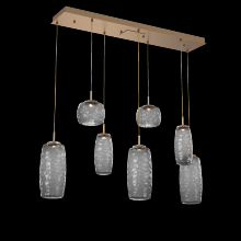  PLB0091-07-NB-S-C01-L1 - Vessel 7pc Linear Multi-Pendant-Novel Brass-Smoke Blown Glass-Cloth Braided Cord-LED 2700K