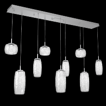  PLB0091-09-CS-C-C01-L1 - Vessel 9pc Linear Multi-Pendant-Classic Silver-Clear Blown Glass-Cloth Braided Cord-LED 2700K