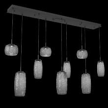  PLB0091-09-MB-S-C01-L3 - Vessel 9pc Linear Multi-Pendant-Matte Black-Smoke Blown Glass-Cloth Braided Cord-LED 3000K