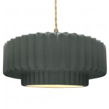  CER-6555-PWGN-BRSS-BEIG-TWST - Large Tier Pleated 1-Light Pendant