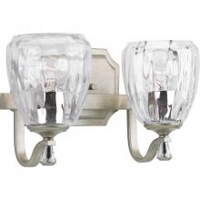  P300117-134 - Anjoux Collection Two-Light Silver Ridge Clear Water Glass Luxe Bath Vanity Light