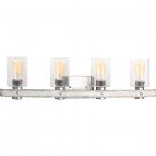  P300126-141 - Gulliver Collection Four-Light Galvanized Finish Clear Seeded Glass Coastal Bath Vanity Light