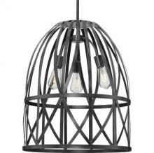  P500344-187 - Chastain Collection Three-Light Cerused Black Oak Basket Farmhouse Pendant Light