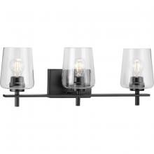  P300362-31M - Calais Collection Three-Light Matte Black Clear Glass New Traditional Bath Vanity Light