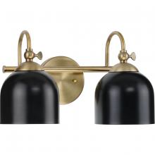  P300382-163 - Dalton Collection Two-Light Farmhouse Vintage Brass Metal Shade Bath Vanity Light