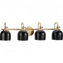  P300384-163 - Dalton Collection Four-Light Farmhouse Vintage Brass Metal Shade Bath Vanity Light