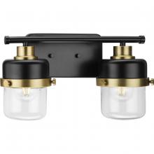  P300423-31M - Beckner Collection Two-Light Matte Black Clear Glass Urban Industrial Bath Light