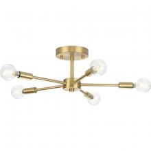  P350219-109 - Delayne Collection Five-Light Mid-Century Modern Brushed Bronze Semi-Flush Mount Light