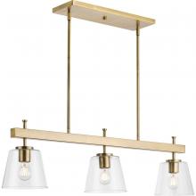  P400298-163 - Saffert Collection Three-Light New Traditional Vintage Brass Clear Glass Linear Island Chandelier Li