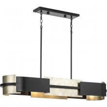  P400352-31M - Lowery Collection Four-Light Matte Black Industrial Luxe Linear Chandelier with Aged Silver Leaf Acc