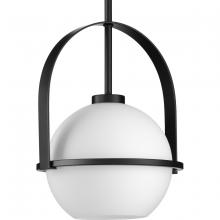  P500358-31M - Delayne Collection One-Light Mid-Century Modern Matte Black Etched Opal Glass Pendant Light