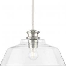  P500381-009 - Singleton Collection One-Light 14" Brushed Nickel Farmhouse Medium Pendant Light with Clear Glas