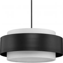  P500400-31M - Silva Collection Three-Light Matte Black White Linen Shade Pendant