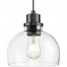  P500405-31M - Garris Collection One-Light Matte Black Clear Glass Transitional Mini-Pendant