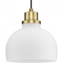  P500406-163 - Garris Collection One-Light Vintage Brass Etched Opal Glass Transitional Mini-Pendant