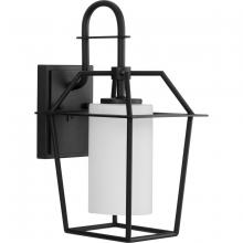  P560313-031 - Chilton Collection One-Light New Traditional Textured Black Etched Opal Glass Outdoor Wall Lantern