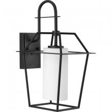  P560314-031 - Chilton Collection One-Light New Traditional Textured Black Etched Opal Glass Outdoor Wall Lantern
