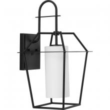 P560315-031 - Chilton Collection One-Light New Traditional Textured Black Etched Opal Glass Outdoor Wall Lantern