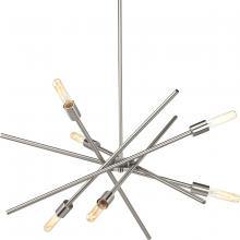  P400108-009 - Astra Collection Six-Light Brushed Nickel Mid-Century Modern Chandelier Light